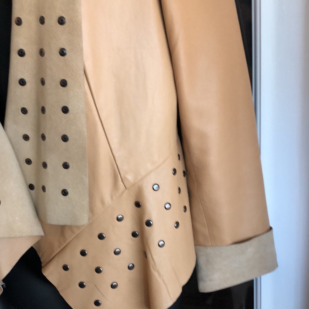 Cache Studded Tan Leather Open-Front Jacket - Picture 7 of 12